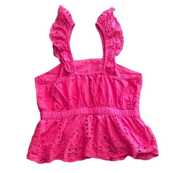 Banana Republic Fuschia Petite Textured Eyelet Peplum Top size MP - Picture 3 of 4